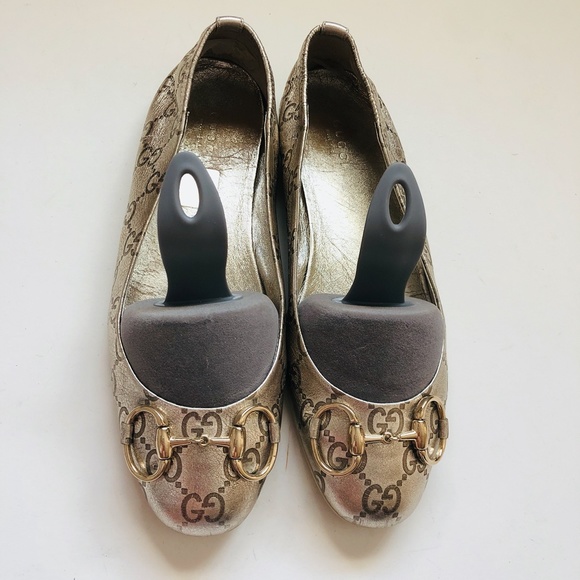GUCCI Metallic Gold Guccissima Leather Ballet Flats - Picture 3 of 16
